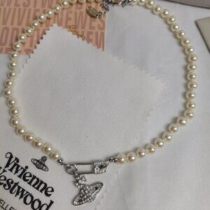 Vivienne Westwood Silver Safety Pin Pearl Lucrece Necklace